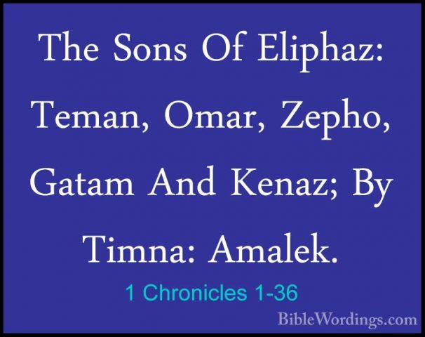 1 Chronicles 1-36 - The Sons Of Eliphaz: Teman, Omar, Zepho, GataThe Sons Of Eliphaz: Teman, Omar, Zepho, Gatam And Kenaz; By Timna: Amalek. 