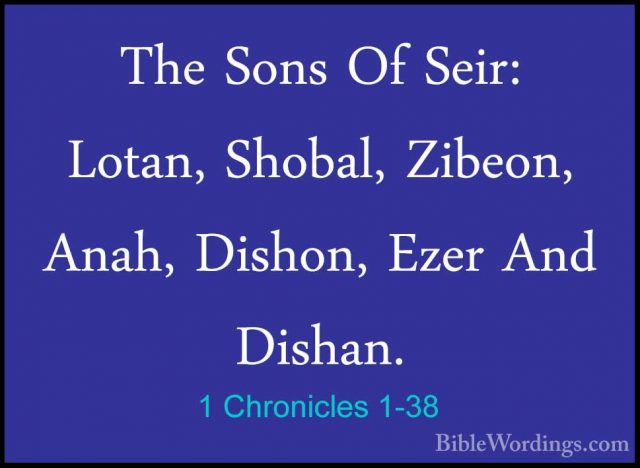 1 Chronicles 1-38 - The Sons Of Seir: Lotan, Shobal, Zibeon, AnahThe Sons Of Seir: Lotan, Shobal, Zibeon, Anah, Dishon, Ezer And Dishan. 