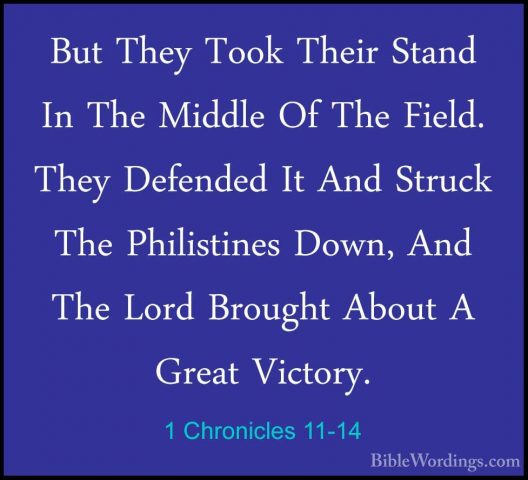1 Chronicles 11-14 - But They Took Their Stand In The Middle Of TBut They Took Their Stand In The Middle Of The Field. They Defended It And Struck The Philistines Down, And The Lord Brought About A Great Victory. 