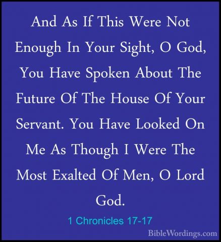 1 Chronicles 17-17 - And As If This Were Not Enough In Your SightAnd As If This Were Not Enough In Your Sight, O God, You Have Spoken About The Future Of The House Of Your Servant. You Have Looked On Me As Though I Were The Most Exalted Of Men, O Lord God. 