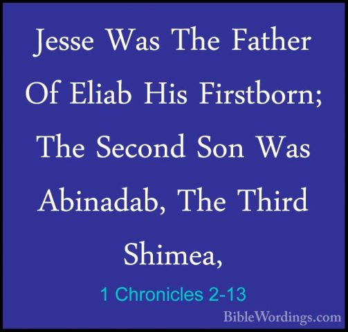 1 Chronicles 2-13 - Jesse Was The Father Of Eliab His Firstborn;Jesse Was The Father Of Eliab His Firstborn; The Second Son Was Abinadab, The Third Shimea, 