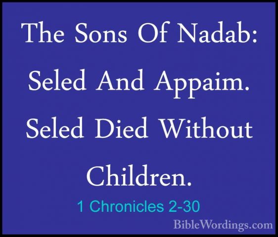 1 Chronicles 2-30 - The Sons Of Nadab: Seled And Appaim. Seled DiThe Sons Of Nadab: Seled And Appaim. Seled Died Without Children. 
