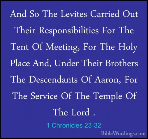 1 Chronicles 23-32 - And So The Levites Carried Out Their ResponsAnd So The Levites Carried Out Their Responsibilities For The Tent Of Meeting, For The Holy Place And, Under Their Brothers The Descendants Of Aaron, For The Service Of The Temple Of The Lord .