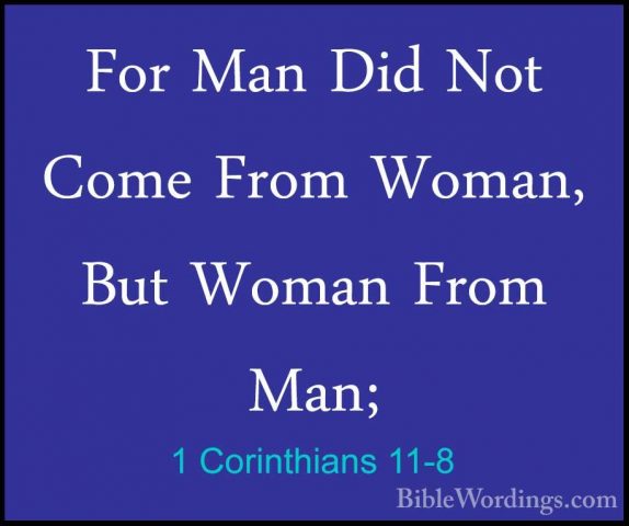 1 Corinthians 11-8 - For Man Did Not Come From Woman, But Woman FFor Man Did Not Come From Woman, But Woman From Man; 