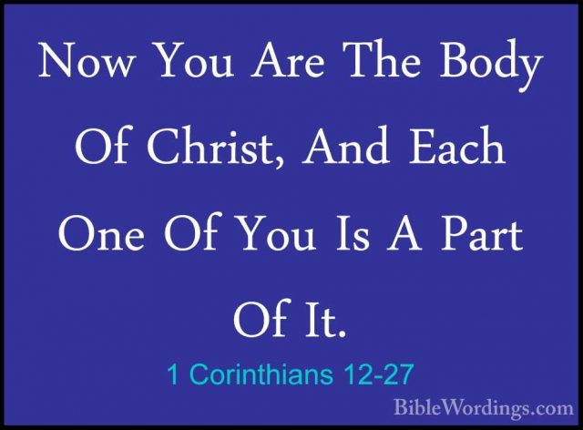 1 Corinthians 12-27 - Now You Are The Body Of Christ, And Each OnNow You Are The Body Of Christ, And Each One Of You Is A Part Of It. 