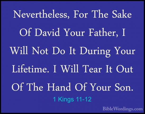 1 Kings 11-12 - Nevertheless, For The Sake Of David Your Father,Nevertheless, For The Sake Of David Your Father, I Will Not Do It During Your Lifetime. I Will Tear It Out Of The Hand Of Your Son. 