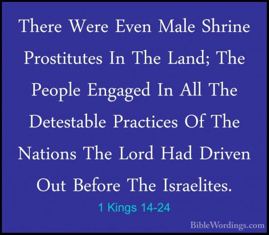 1 Kings 14-24 - There Were Even Male Shrine Prostitutes In The LaThere Were Even Male Shrine Prostitutes In The Land; The People Engaged In All The Detestable Practices Of The Nations The Lord Had Driven Out Before The Israelites. 