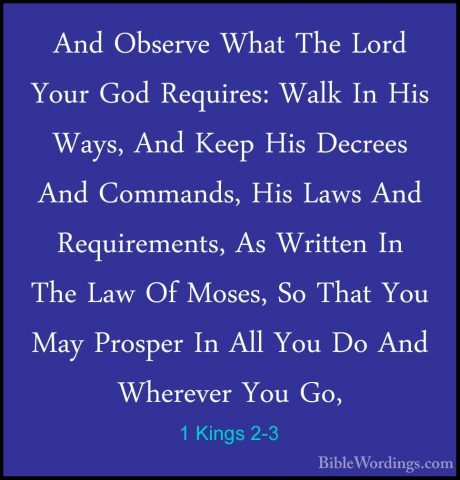 1 Kings 2-3 - And Observe What The Lord Your God Requires: Walk IAnd Observe What The Lord Your God Requires: Walk In His Ways, And Keep His Decrees And Commands, His Laws And Requirements, As Written In The Law Of Moses, So That You May Prosper In All You Do And Wherever You Go, 