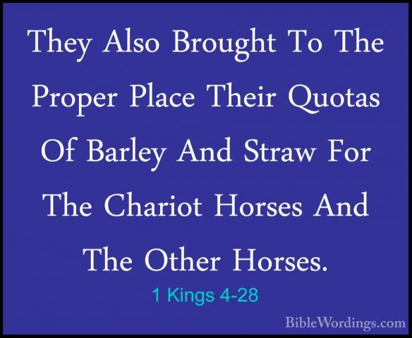 1 Kings 4-28 - They Also Brought To The Proper Place Their QuotasThey Also Brought To The Proper Place Their Quotas Of Barley And Straw For The Chariot Horses And The Other Horses. 