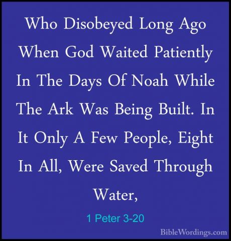 1 Peter 3-20 - Who Disobeyed Long Ago When God Waited Patiently IWho Disobeyed Long Ago When God Waited Patiently In The Days Of Noah While The Ark Was Being Built. In It Only A Few People, Eight In All, Were Saved Through Water, 