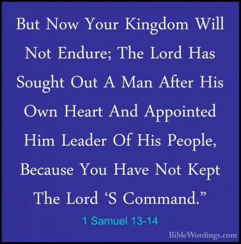 1 Samuel 13-14 - But Now Your Kingdom Will Not Endure; The Lord HBut Now Your Kingdom Will Not Endure; The Lord Has Sought Out A Man After His Own Heart And Appointed Him Leader Of His People, Because You Have Not Kept The Lord 'S Command." 