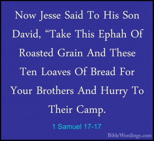 1 Samuel 17-17 - Now Jesse Said To His Son David, "Take This EphaNow Jesse Said To His Son David, "Take This Ephah Of Roasted Grain And These Ten Loaves Of Bread For Your Brothers And Hurry To Their Camp. 