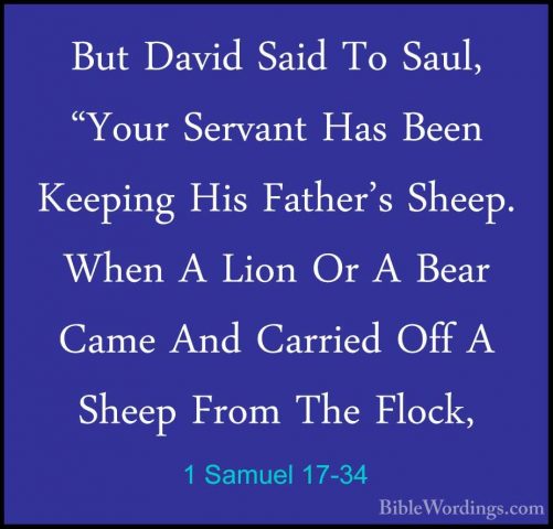 1 Samuel 17-34 - But David Said To Saul, "Your Servant Has Been KBut David Said To Saul, "Your Servant Has Been Keeping His Father's Sheep. When A Lion Or A Bear Came And Carried Off A Sheep From The Flock, 