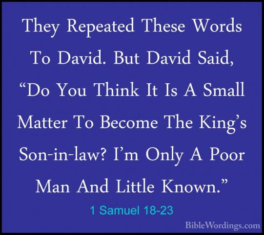 1 Samuel 18-23 - They Repeated These Words To David. But David SaThey Repeated These Words To David. But David Said, "Do You Think It Is A Small Matter To Become The King's Son-in-law? I'm Only A Poor Man And Little Known." 