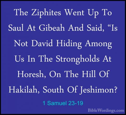 1 Samuel 23-19 - The Ziphites Went Up To Saul At Gibeah And Said,The Ziphites Went Up To Saul At Gibeah And Said, "Is Not David Hiding Among Us In The Strongholds At Horesh, On The Hill Of Hakilah, South Of Jeshimon? 