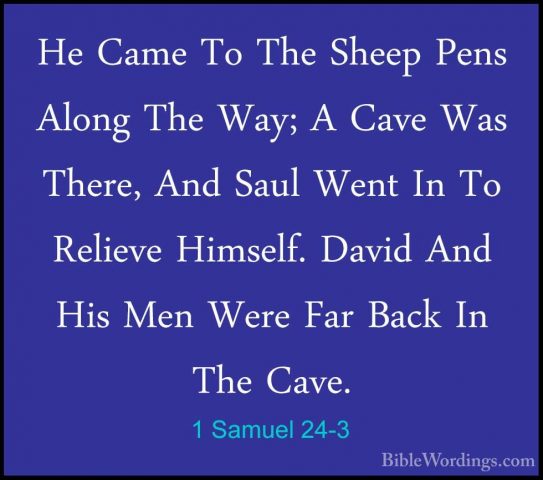 1 Samuel 24-3 - He Came To The Sheep Pens Along The Way; A Cave WHe Came To The Sheep Pens Along The Way; A Cave Was There, And Saul Went In To Relieve Himself. David And His Men Were Far Back In The Cave. 