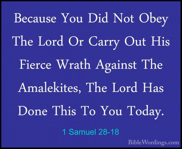 1 Samuel 28-18 - Because You Did Not Obey The Lord Or Carry Out HBecause You Did Not Obey The Lord Or Carry Out His Fierce Wrath Against The Amalekites, The Lord Has Done This To You Today. 