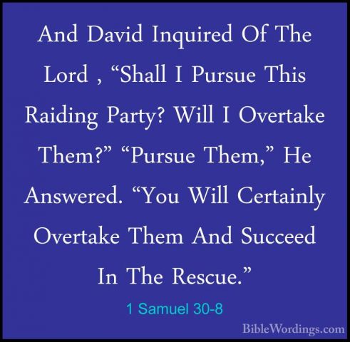 1 Samuel 30-8 - And David Inquired Of The Lord , "Shall I PursueAnd David Inquired Of The Lord , "Shall I Pursue This Raiding Party? Will I Overtake Them?" "Pursue Them," He Answered. "You Will Certainly Overtake Them And Succeed In The Rescue." 