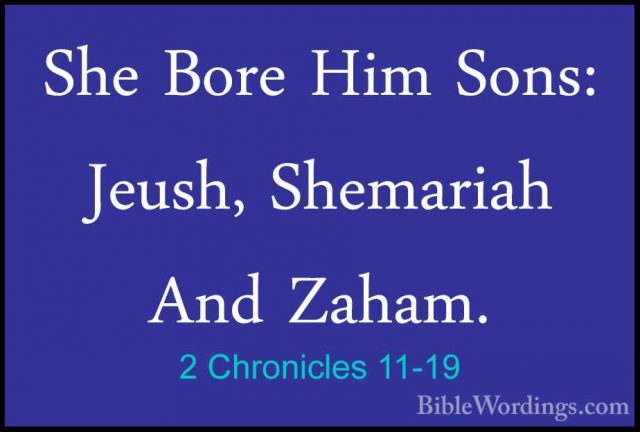 2 Chronicles 11-19 - She Bore Him Sons: Jeush, Shemariah And ZahaShe Bore Him Sons: Jeush, Shemariah And Zaham. 