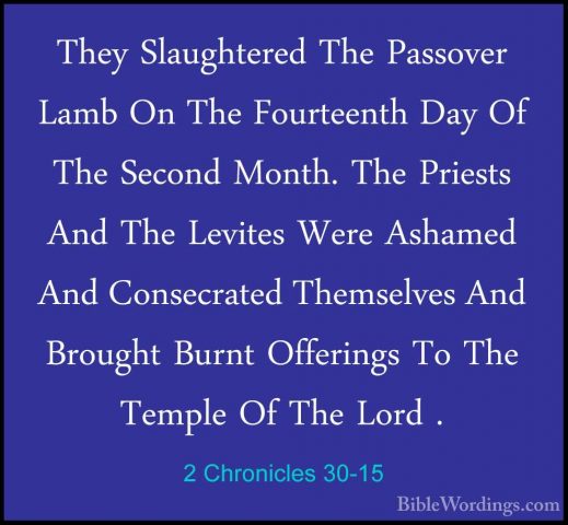 2 Chronicles 30-15 - They Slaughtered The Passover Lamb On The FoThey Slaughtered The Passover Lamb On The Fourteenth Day Of The Second Month. The Priests And The Levites Were Ashamed And Consecrated Themselves And Brought Burnt Offerings To The Temple Of The Lord . 