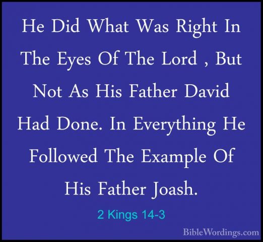 2 Kings 14-3 - He Did What Was Right In The Eyes Of The Lord , BuHe Did What Was Right In The Eyes Of The Lord , But Not As His Father David Had Done. In Everything He Followed The Example Of His Father Joash. 