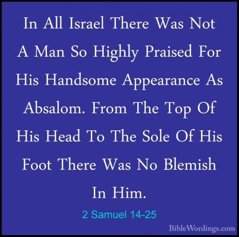 2 Samuel 14-25 - In All Israel There Was Not A Man So Highly PraiIn All Israel There Was Not A Man So Highly Praised For His Handsome Appearance As Absalom. From The Top Of His Head To The Sole Of His Foot There Was No Blemish In Him. 