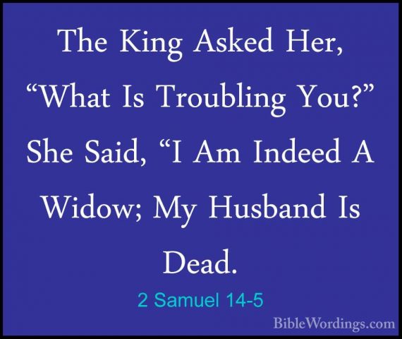 2 Samuel 14-5 - The King Asked Her, "What Is Troubling You?" SheThe King Asked Her, "What Is Troubling You?" She Said, "I Am Indeed A Widow; My Husband Is Dead. 