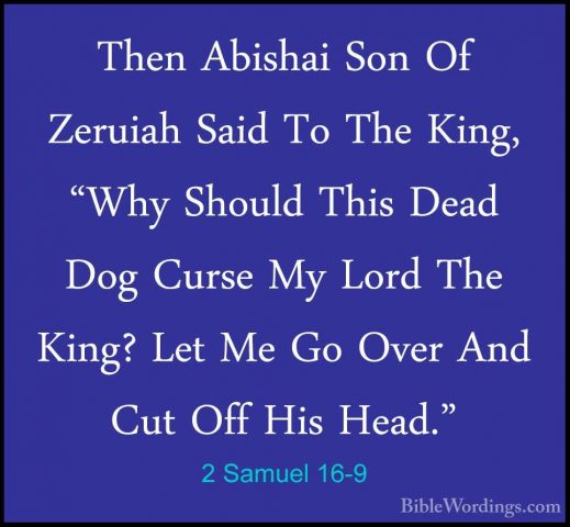 2 Samuel 16-9 - Then Abishai Son Of Zeruiah Said To The King, "WhThen Abishai Son Of Zeruiah Said To The King, "Why Should This Dead Dog Curse My Lord The King? Let Me Go Over And Cut Off His Head." 