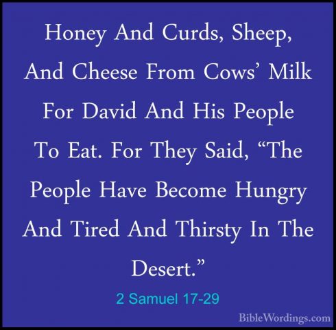 2 Samuel 17-29 - Honey And Curds, Sheep, And Cheese From Cows' MiHoney And Curds, Sheep, And Cheese From Cows' Milk For David And His People To Eat. For They Said, "The People Have Become Hungry And Tired And Thirsty In The Desert."