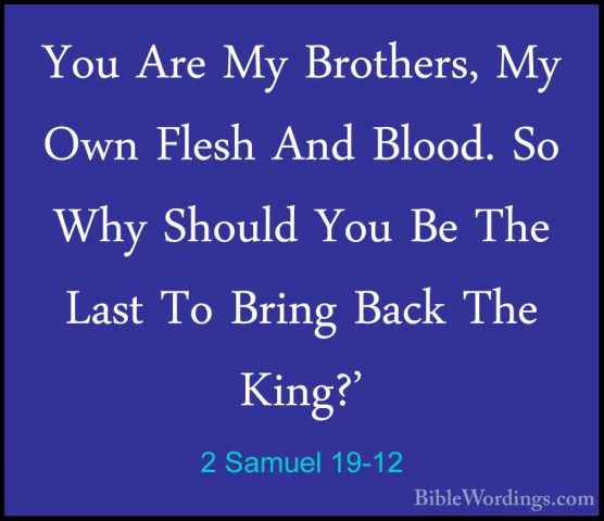 2 Samuel 19-12 - You Are My Brothers, My Own Flesh And Blood. SoYou Are My Brothers, My Own Flesh And Blood. So Why Should You Be The Last To Bring Back The King?' 