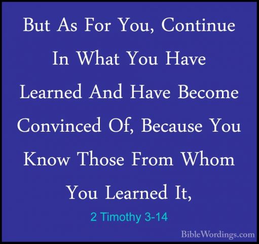 2 Timothy 3-14 - But As For You, Continue In What You Have LearneBut As For You, Continue In What You Have Learned And Have Become Convinced Of, Because You Know Those From Whom You Learned It, 