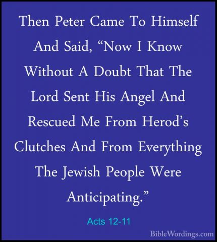 Acts 12-11 - Then Peter Came To Himself And Said, "Now I Know WitThen Peter Came To Himself And Said, "Now I Know Without A Doubt That The Lord Sent His Angel And Rescued Me From Herod's Clutches And From Everything The Jewish People Were Anticipating." 