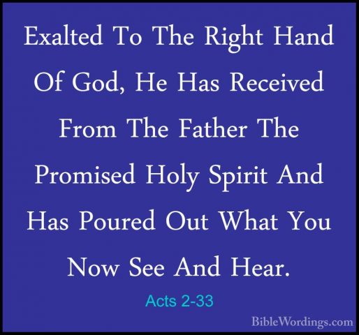 Acts 2-33 - Exalted To The Right Hand Of God, He Has Received FroExalted To The Right Hand Of God, He Has Received From The Father The Promised Holy Spirit And Has Poured Out What You Now See And Hear. 