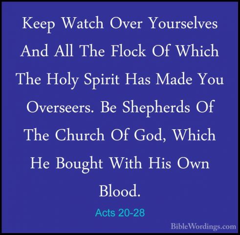 Acts 20-28 - Keep Watch Over Yourselves And All The Flock Of WhicKeep Watch Over Yourselves And All The Flock Of Which The Holy Spirit Has Made You Overseers. Be Shepherds Of The Church Of God, Which He Bought With His Own Blood. 