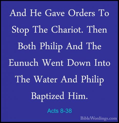 Acts 8-38 - And He Gave Orders To Stop The Chariot. Then Both PhiAnd He Gave Orders To Stop The Chariot. Then Both Philip And The Eunuch Went Down Into The Water And Philip Baptized Him.
