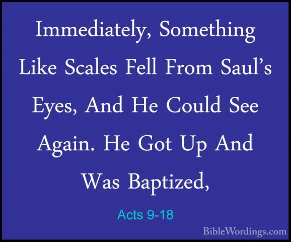 Acts 9-18 - Immediately, Something Like Scales Fell From Saul's EImmediately, Something Like Scales Fell From Saul's Eyes, And He Could See Again. He Got Up And Was Baptized, 