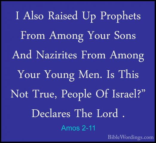Amos 2-11 - I Also Raised Up Prophets From Among Your Sons And NaI Also Raised Up Prophets From Among Your Sons And Nazirites From Among Your Young Men. Is This Not True, People Of Israel?" Declares The Lord . 