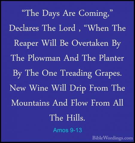 Amos 9-13 - "The Days Are Coming," Declares The Lord , "When The"The Days Are Coming," Declares The Lord , "When The Reaper Will Be Overtaken By The Plowman And The Planter By The One Treading Grapes. New Wine Will Drip From The Mountains And Flow From All The Hills. 