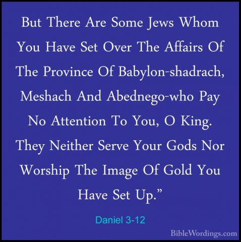 Daniel 3-12 - But There Are Some Jews Whom You Have Set Over TheBut There Are Some Jews Whom You Have Set Over The Affairs Of The Province Of Babylon-shadrach, Meshach And Abednego-who Pay No Attention To You, O King. They Neither Serve Your Gods Nor Worship The Image Of Gold You Have Set Up." 