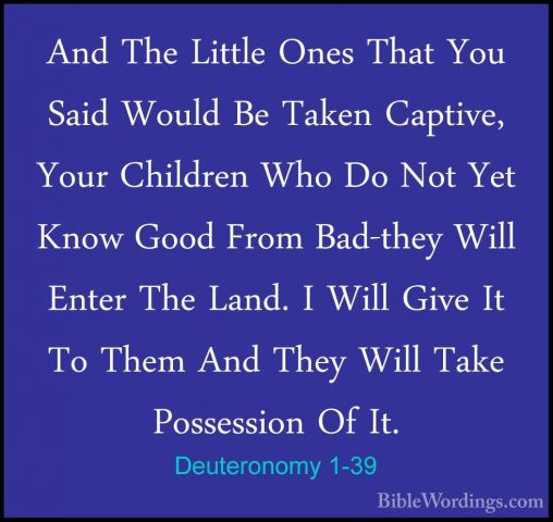 Deuteronomy 1-39 - And The Little Ones That You Said Would Be TakAnd The Little Ones That You Said Would Be Taken Captive, Your Children Who Do Not Yet Know Good From Bad-they Will Enter The Land. I Will Give It To Them And They Will Take Possession Of It. 