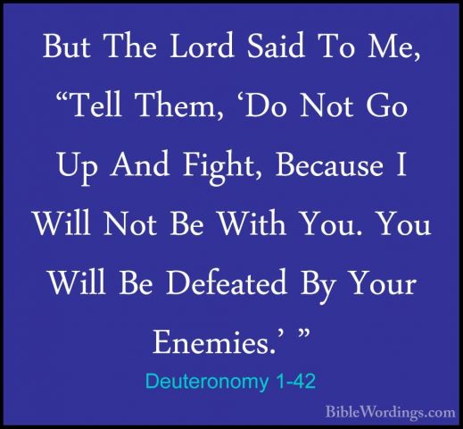 Deuteronomy 1-42 - But The Lord Said To Me, "Tell Them, 'Do Not GBut The Lord Said To Me, "Tell Them, 'Do Not Go Up And Fight, Because I Will Not Be With You. You Will Be Defeated By Your Enemies.' " 