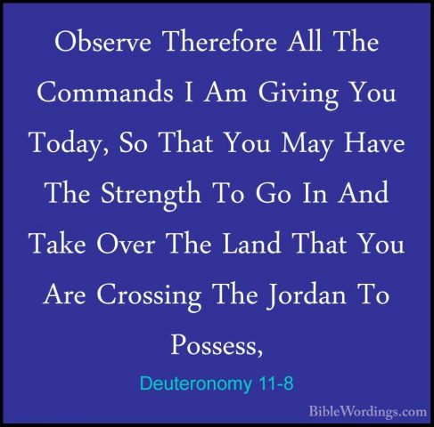 Deuteronomy 11-8 - Observe Therefore All The Commands I Am GivingObserve Therefore All The Commands I Am Giving You Today, So That You May Have The Strength To Go In And Take Over The Land That You Are Crossing The Jordan To Possess, 