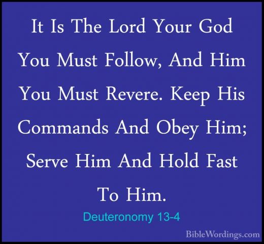 Deuteronomy 13-4 - It Is The Lord Your God You Must Follow, And HIt Is The Lord Your God You Must Follow, And Him You Must Revere. Keep His Commands And Obey Him; Serve Him And Hold Fast To Him. 
