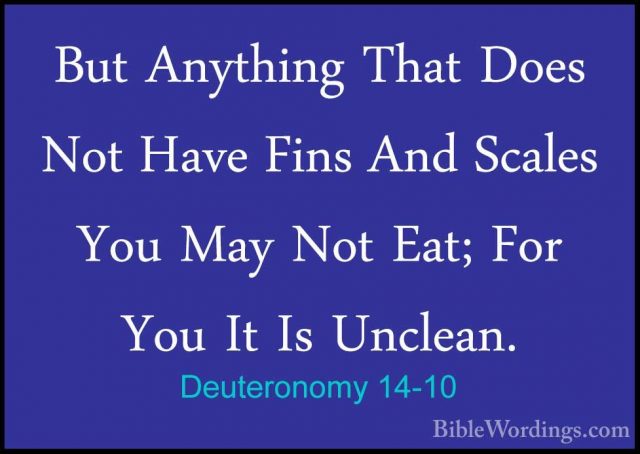 Deuteronomy 14-10 - But Anything That Does Not Have Fins And ScalBut Anything That Does Not Have Fins And Scales You May Not Eat; For You It Is Unclean. 