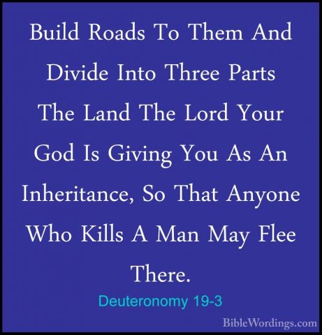 Deuteronomy 19-3 - Build Roads To Them And Divide Into Three PartBuild Roads To Them And Divide Into Three Parts The Land The Lord Your God Is Giving You As An Inheritance, So That Anyone Who Kills A Man May Flee There. 