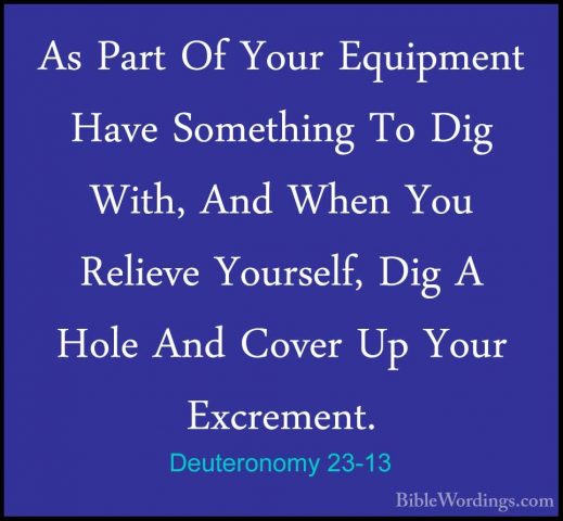 Deuteronomy 23-13 - As Part Of Your Equipment Have Something To DAs Part Of Your Equipment Have Something To Dig With, And When You Relieve Yourself, Dig A Hole And Cover Up Your Excrement. 