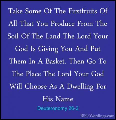 Deuteronomy 26-2 - Take Some Of The Firstfruits Of All That You PTake Some Of The Firstfruits Of All That You Produce From The Soil Of The Land The Lord Your God Is Giving You And Put Them In A Basket. Then Go To The Place The Lord Your God Will Choose As A Dwelling For His Name 