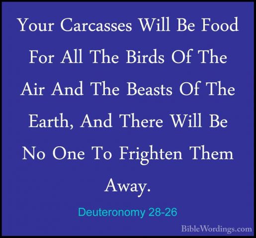 Deuteronomy 28-26 - Your Carcasses Will Be Food For All The BirdsYour Carcasses Will Be Food For All The Birds Of The Air And The Beasts Of The Earth, And There Will Be No One To Frighten Them Away. 