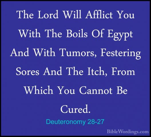 Deuteronomy 28-27 - The Lord Will Afflict You With The Boils Of EThe Lord Will Afflict You With The Boils Of Egypt And With Tumors, Festering Sores And The Itch, From Which You Cannot Be Cured. 