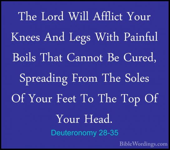 Deuteronomy 28-35 - The Lord Will Afflict Your Knees And Legs WitThe Lord Will Afflict Your Knees And Legs With Painful Boils That Cannot Be Cured, Spreading From The Soles Of Your Feet To The Top Of Your Head. 